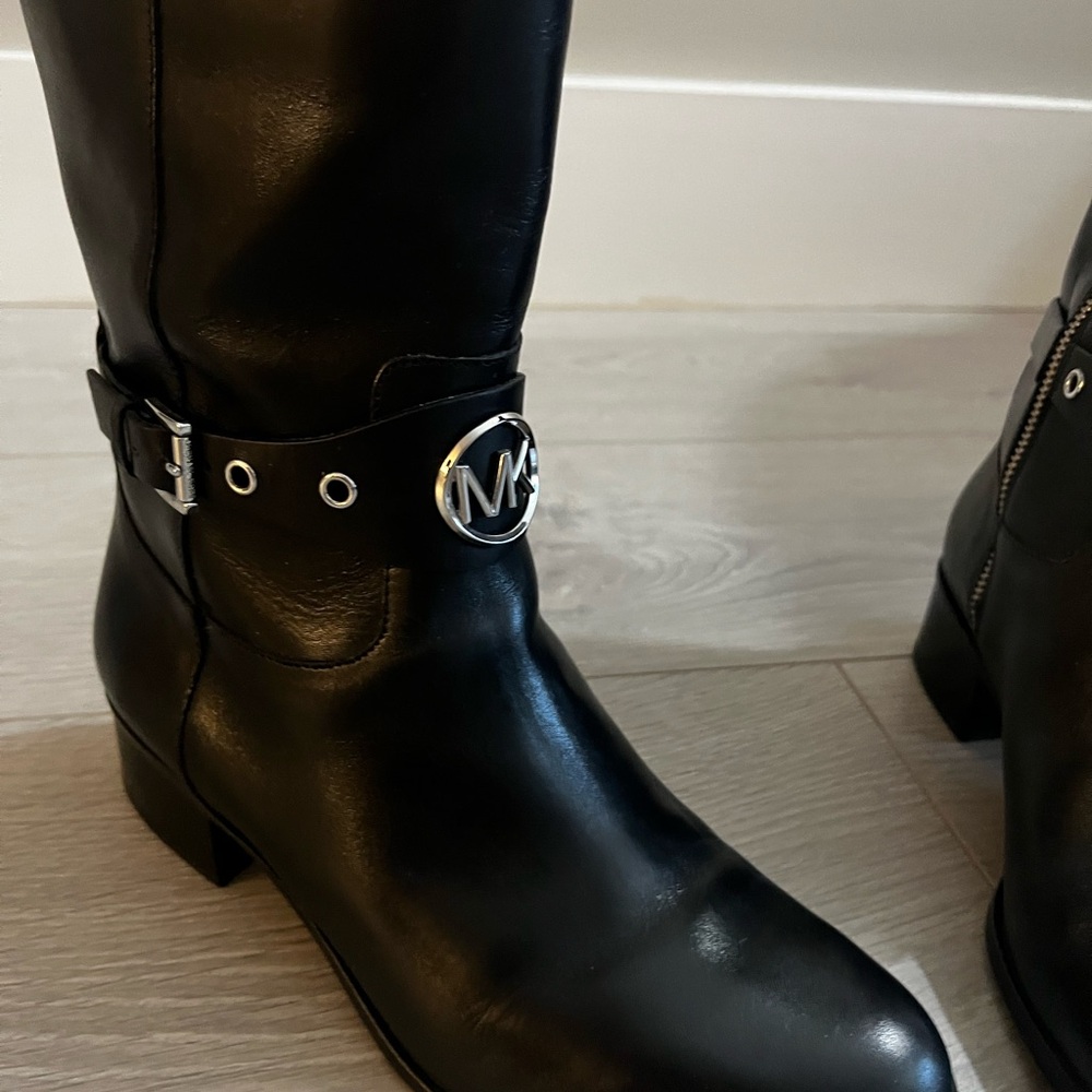 Michael Kors Black Leather Riding Boots - Picture 2 of 4